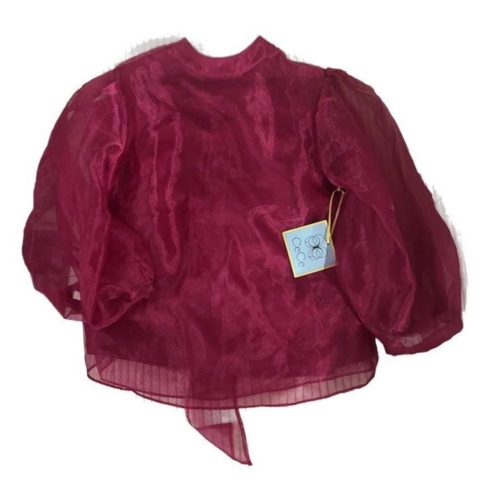 NWT CeCe Long Puff Sheer Sleeve Tie Back Blouse in Fuchsia Glow, Medium